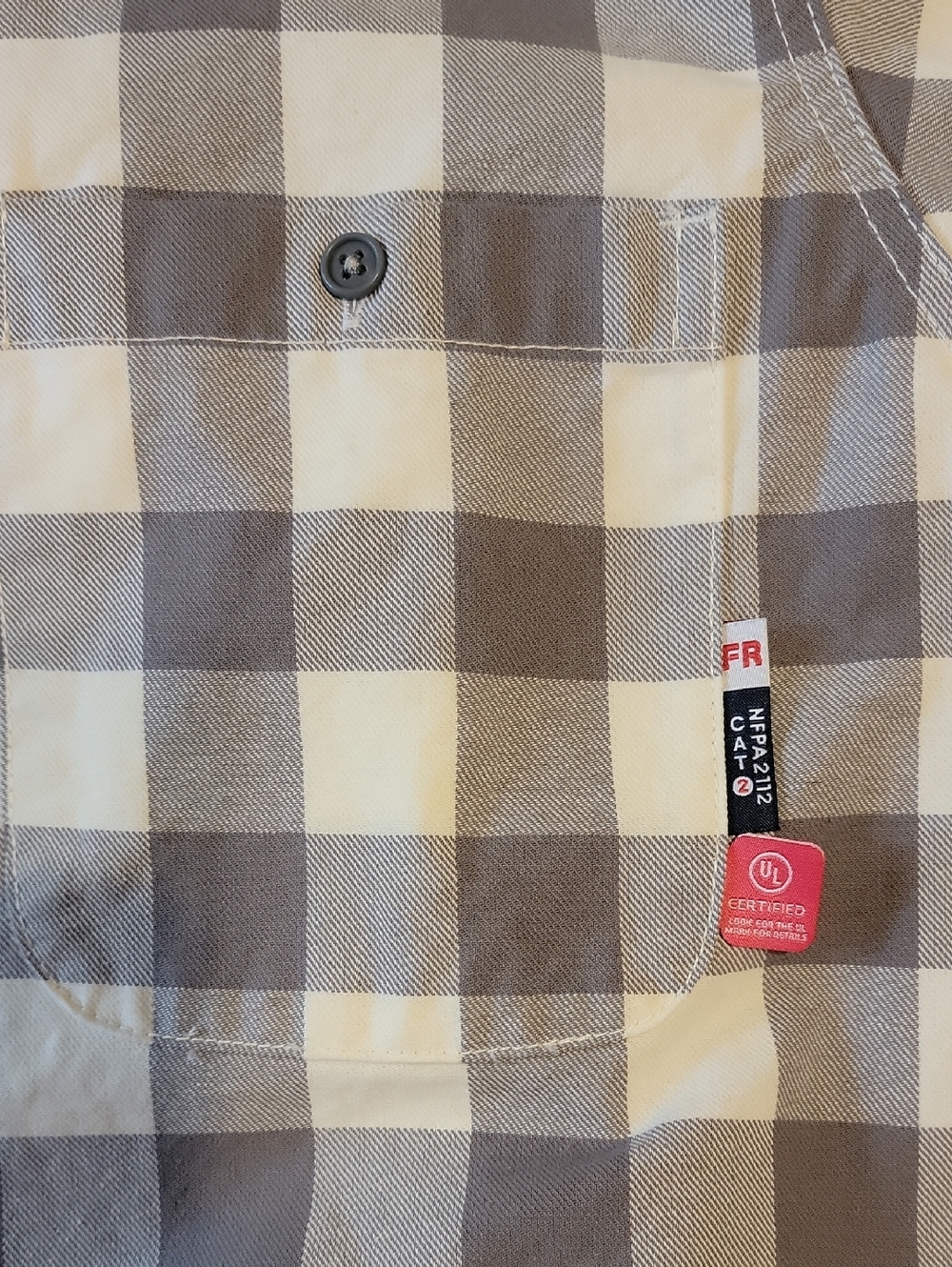 Bocomal FR Fire Resistant Men's Gray and White Checkered Long Sleeve Shirt S: XL - Picture 8 of 11
